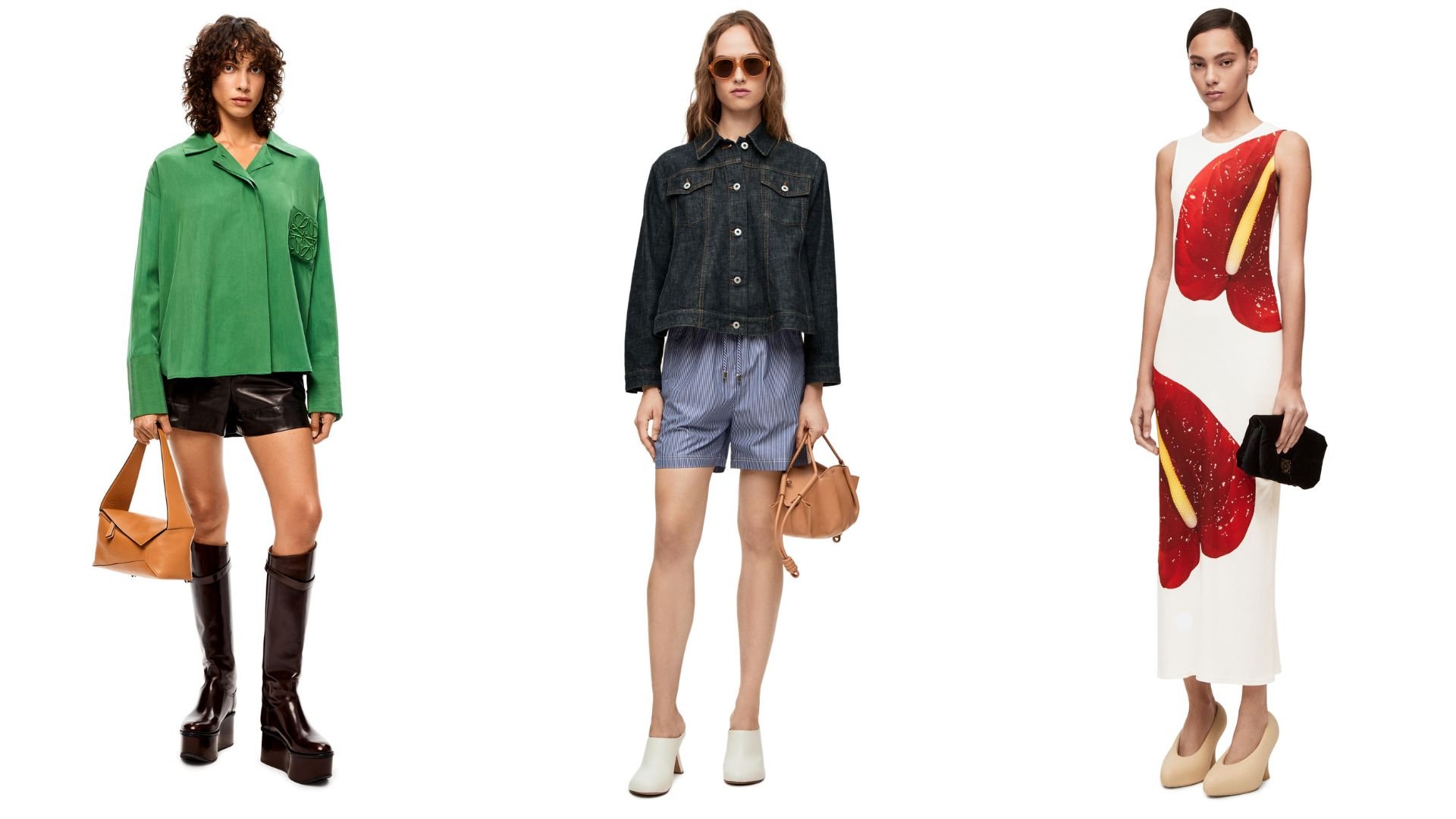 композиция из трех моделей, одетых в loewe ss23