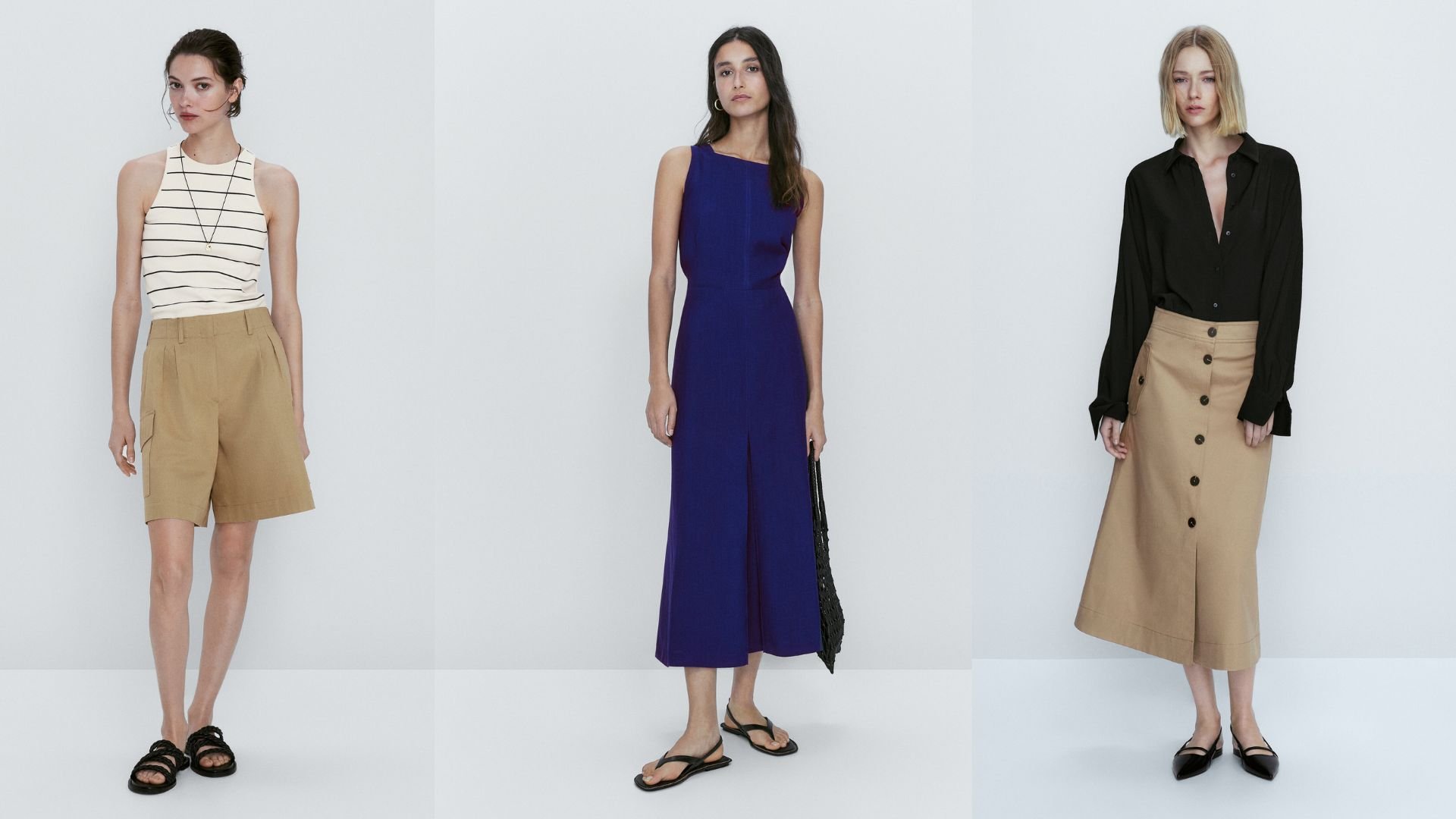 композиция из трех моделей, одетых в вещи от Massimo Dutti