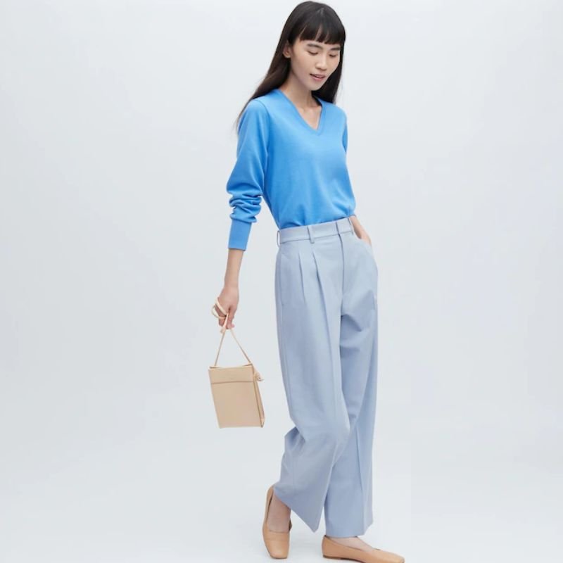 Голубые широкие брюки uniqlo