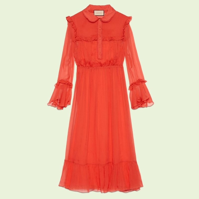 плоская планировка красного шифонового платья Gucci