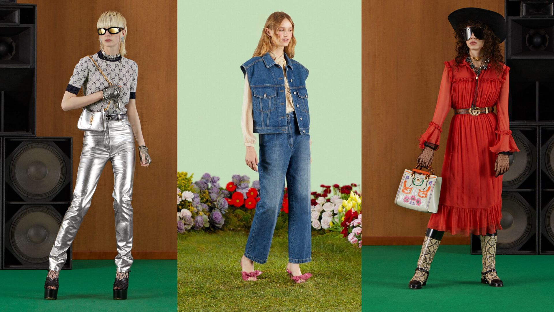 композиция из трех моделей в одежде от Gucci