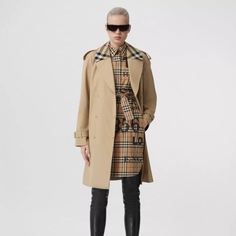 Тренч из хлопкового габардина с отделкой в ​​клетку Burberry Waterloo
