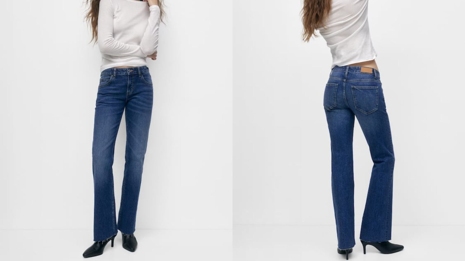 снимок модели в джинсах с низкой посадкой Pull & Bear Boot Cut
