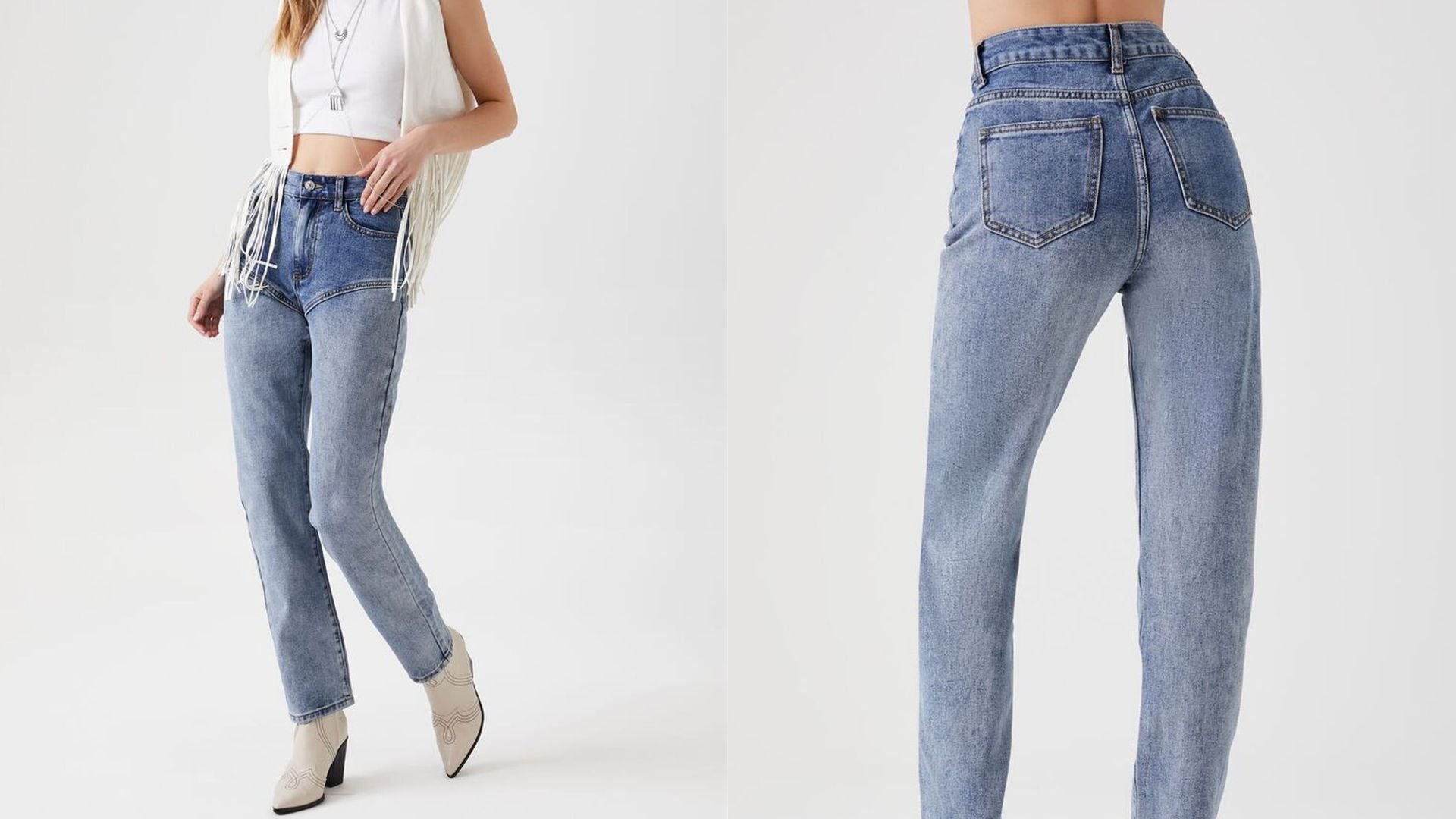 снимок модели в джинсах Forever 21 Stonewash Relaxed-Fit.