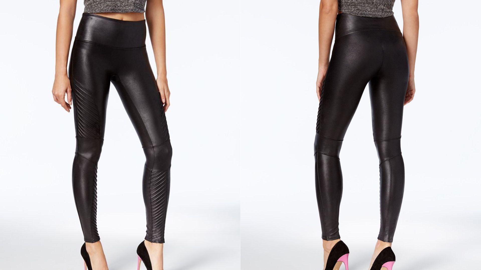 композитный материал модели в байкерских леггинсах из искусственной кожи Spanx Medium Control
