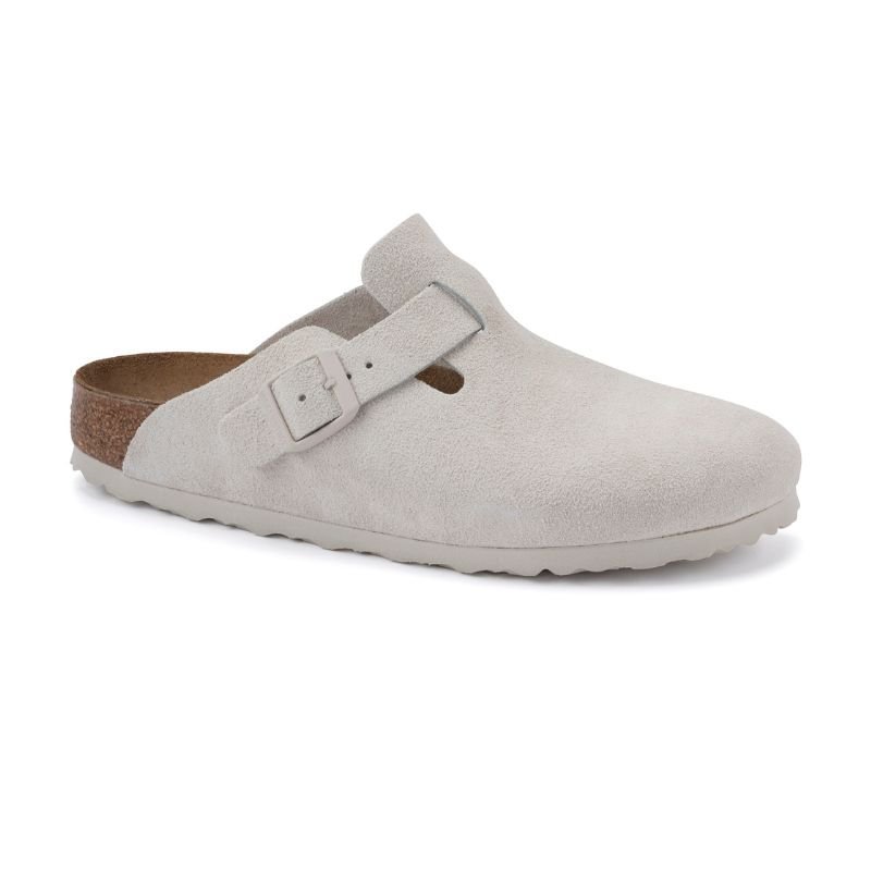 Замшевые кожаные туфли Birkenstock Boston в античном белом цвете