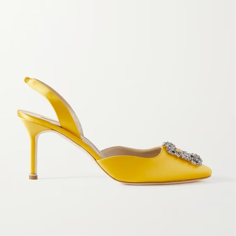 украшенные атласные туфли-лодочки Manolo Blahnik Hangisli 70 с ремешком на пятке