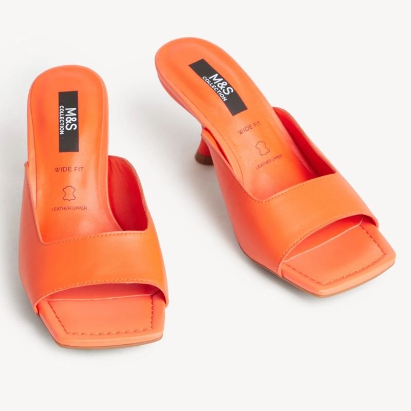 M&S Collection Широкие кожаные туфли без задника на каблуке-рюмочке