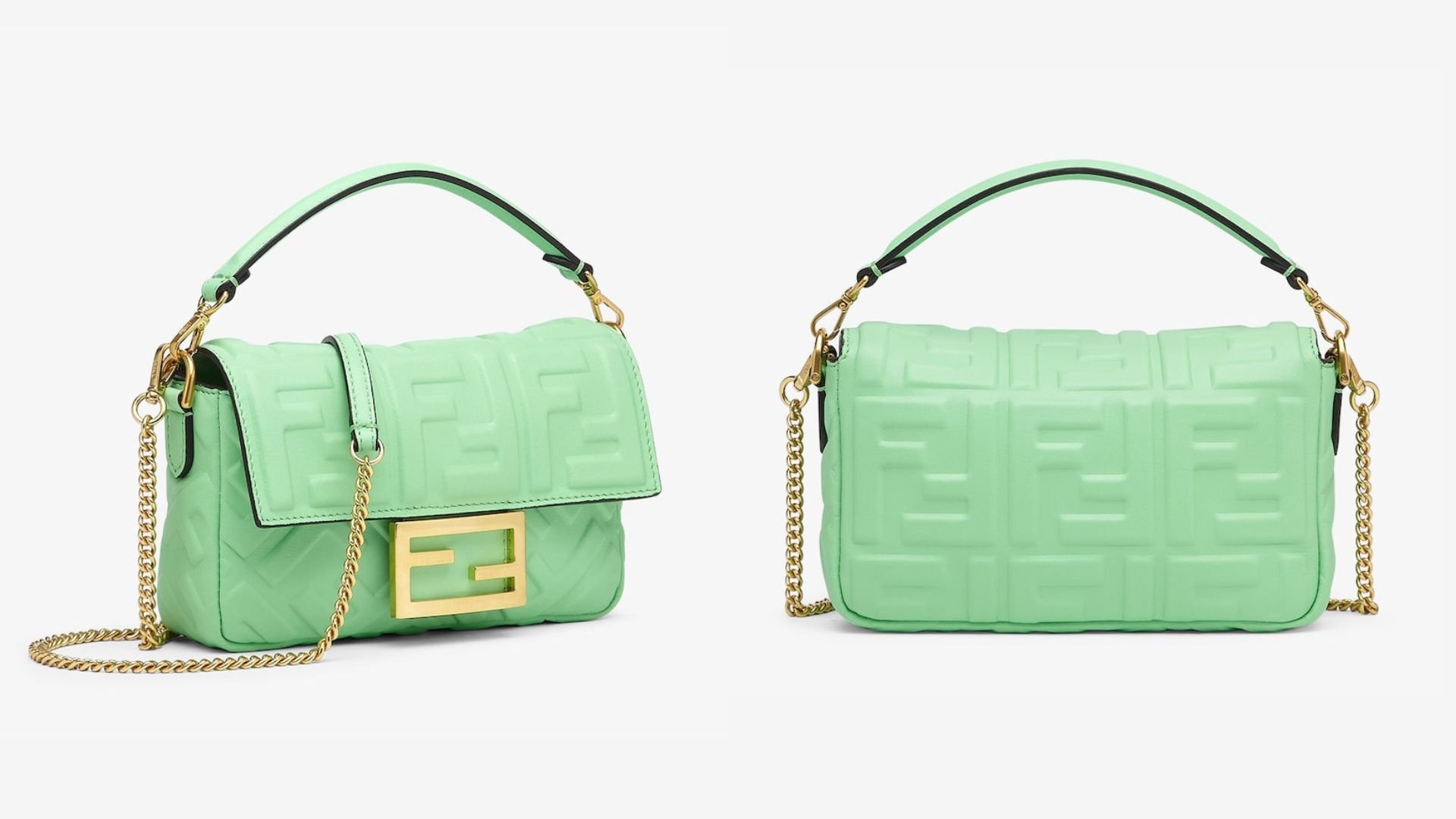 композитная мини-сумка Fendi Baguette зеленого цвета