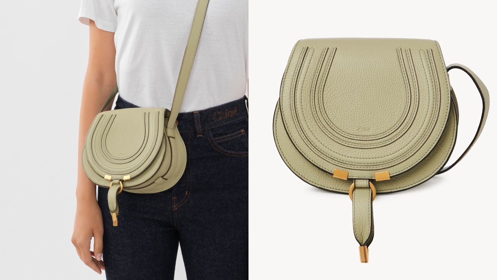 композит из Chloé Marcie Small Saddle Bag светло-зеленого цвета