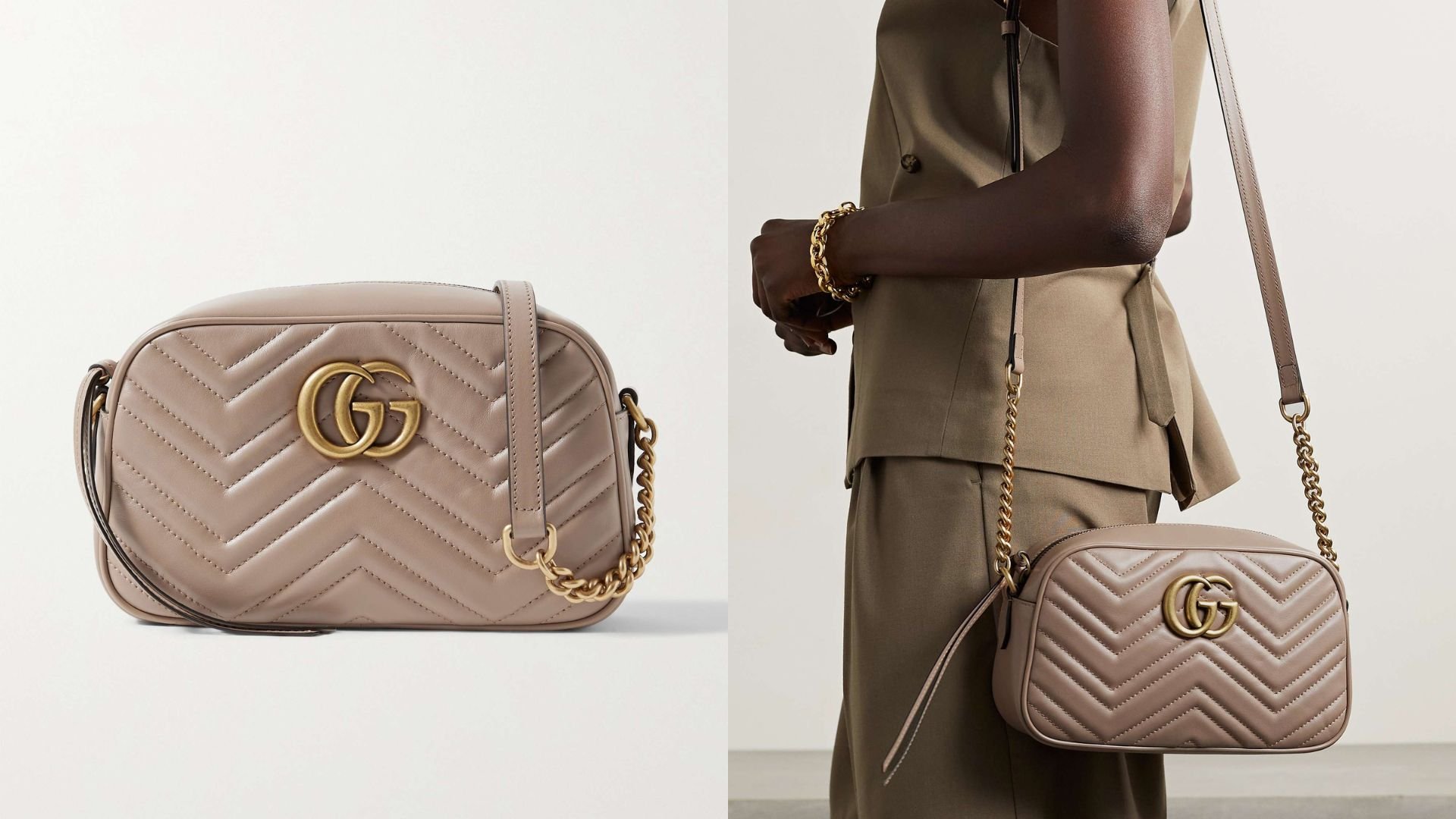 Маленькая сумка через плечо из стеганой кожи розового цвета из композита Gucci GG Marmont Camera