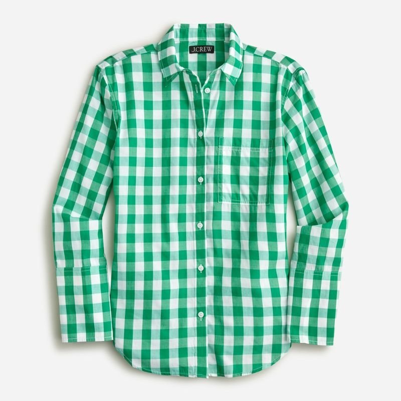 Зеленая рубашка J. Crew в мелкую клетку на плоской подошве