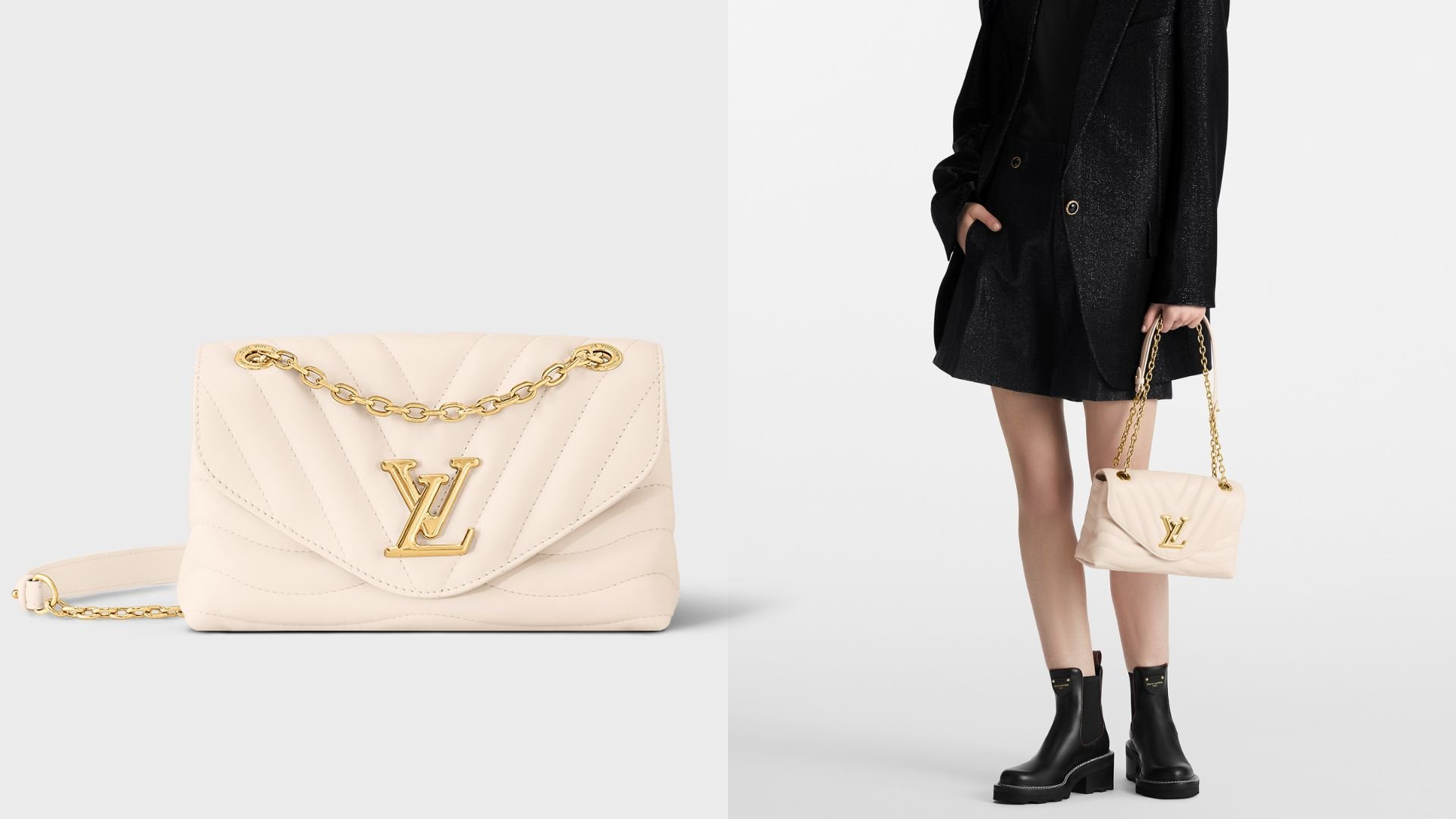 композитный материал модели с сумкой New Wave MM Chain Bag цвета слоновой кости и плоское изображение