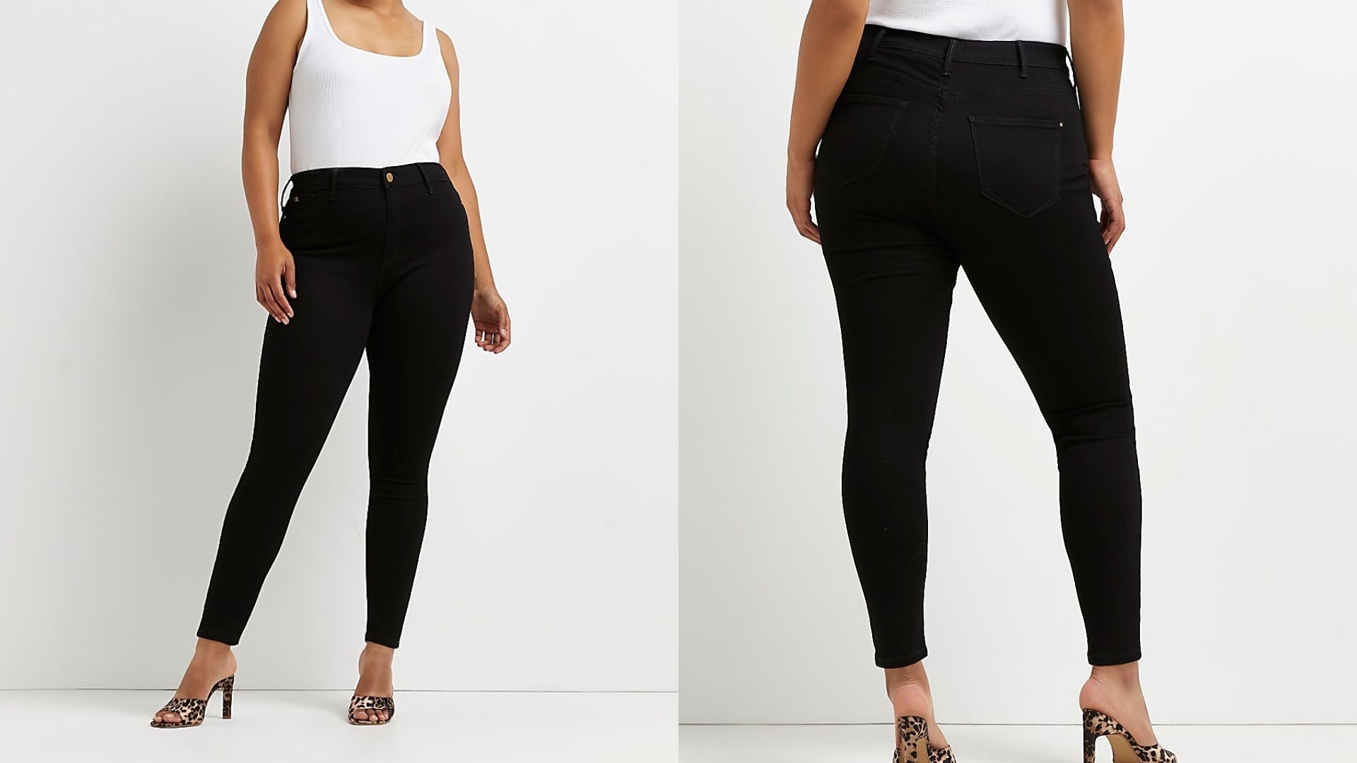модель в джинсах скинни River Island Plus с высокой талией