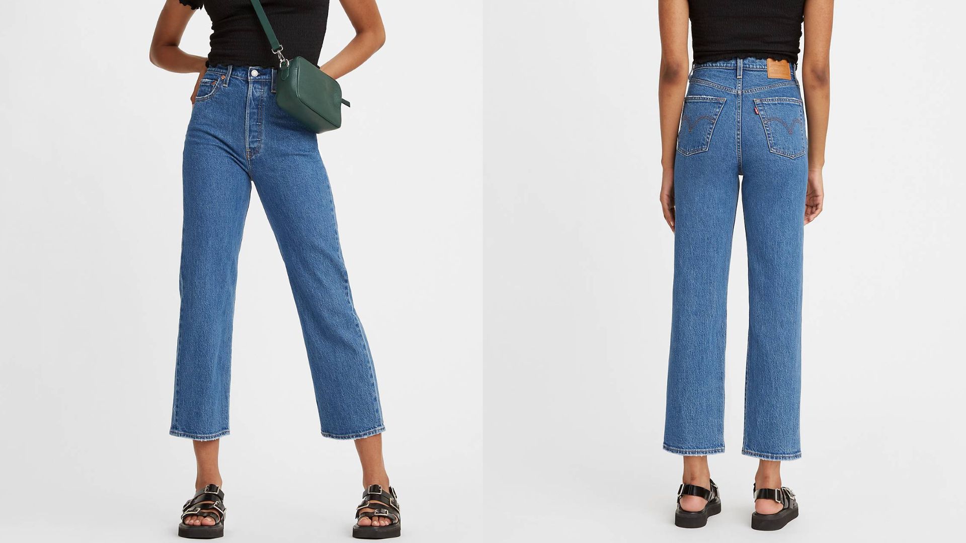снимок модели в джинсах Levi's Ribcage Straight Ankle Jeans